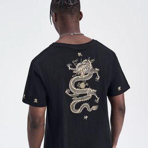 Japanese Dragon Embroidery T-shirt Streetwear Fashion Tee Black Shirt TB-P2